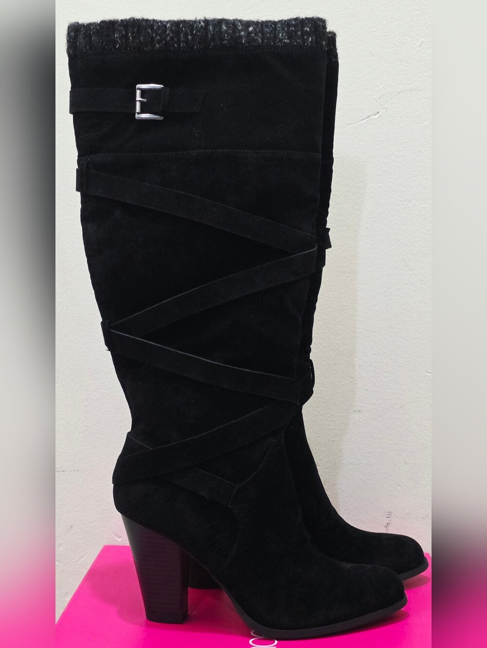 Shoedazzle Style Aleema Black, Wide-Calf, High-Heeled, Knee-high Boots size 9.5